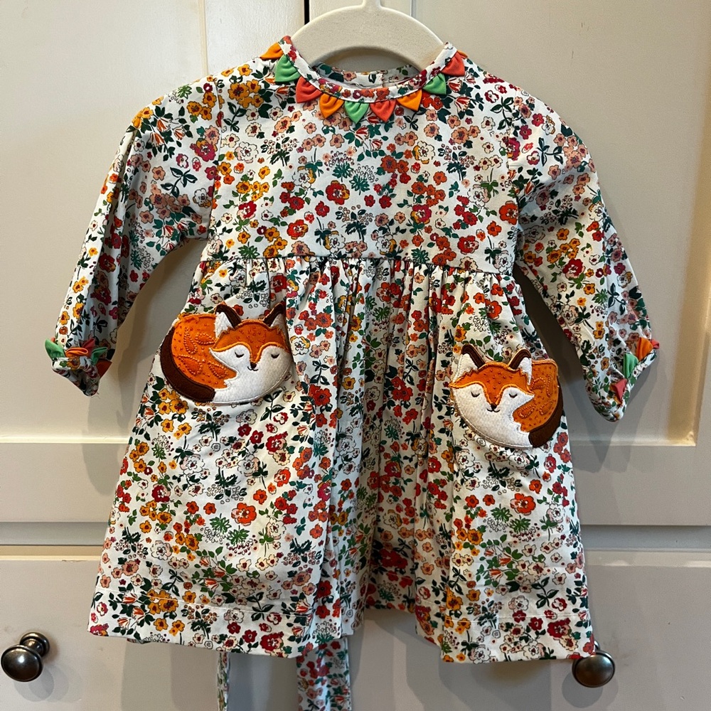 Cotton kids Floral Fox Dress, 6 Months